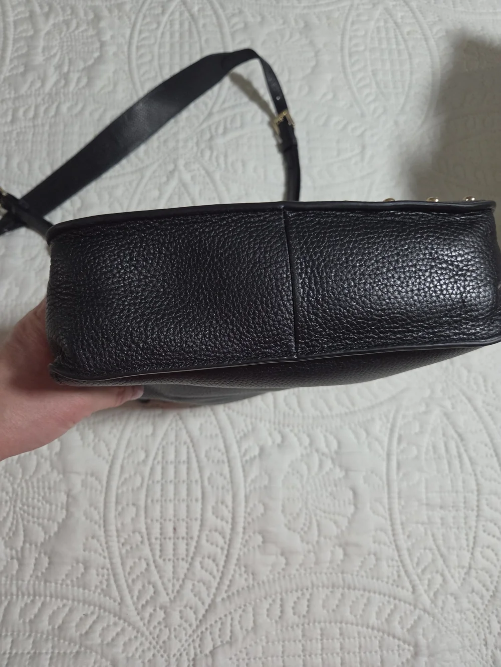 Michael Kors Black Pebbled Leather Studded Shoulder Bag with Gold Hardware